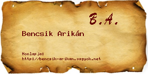 Bencsik Arikán névjegykártya
